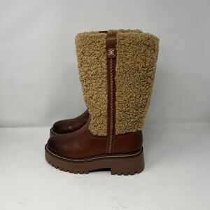 Sam Edelman Womens Elfie Leather Platform Round Toe Sherpa Mid-Calf Boots 7.5